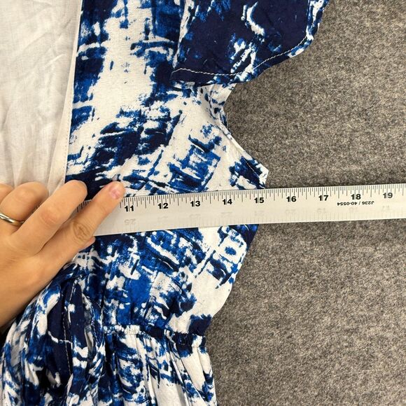 Vici Dress Women S Small Blue Geometric Maxi Long V-Neck Short Sleeve Casual - Picture 4 of 6